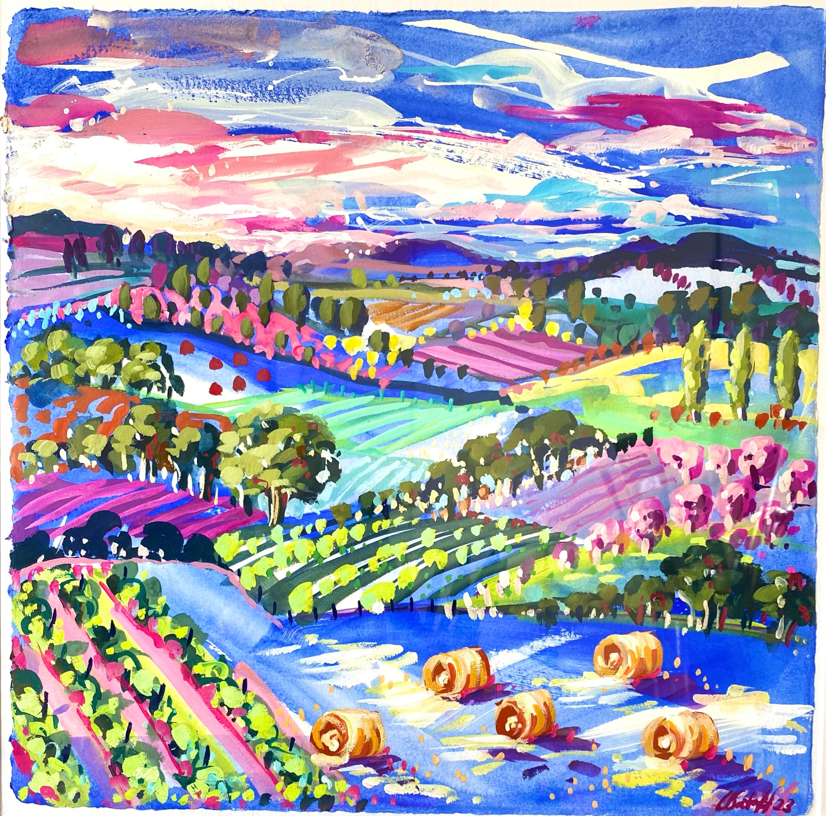 Vibrant Vineyards and Hay Bales SQ2