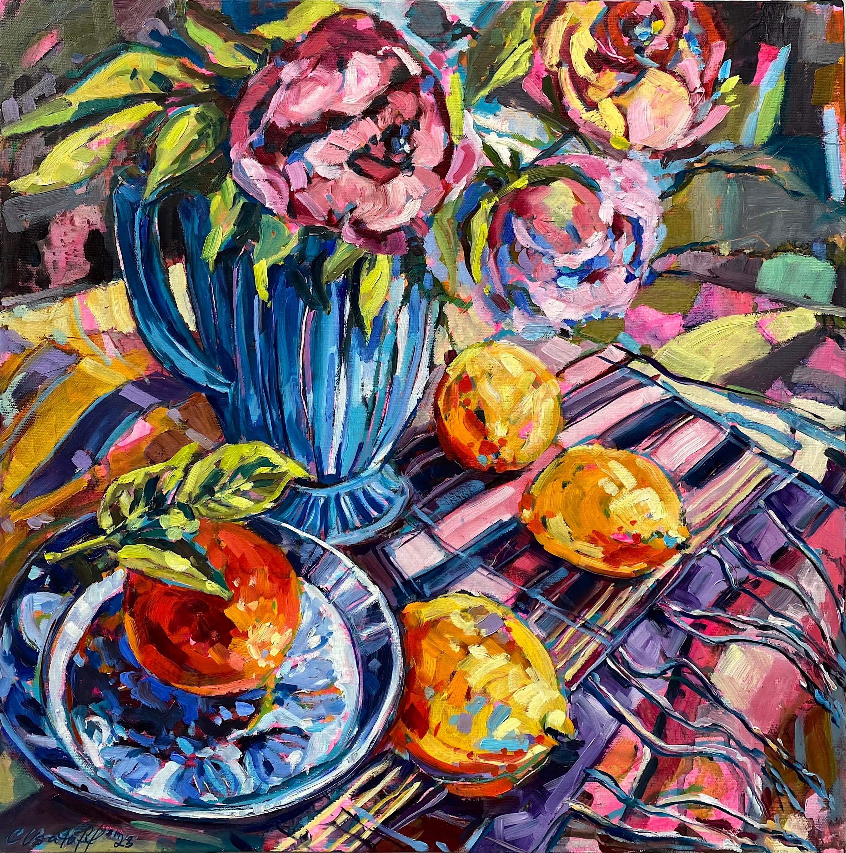 Blue Jug and Peonies